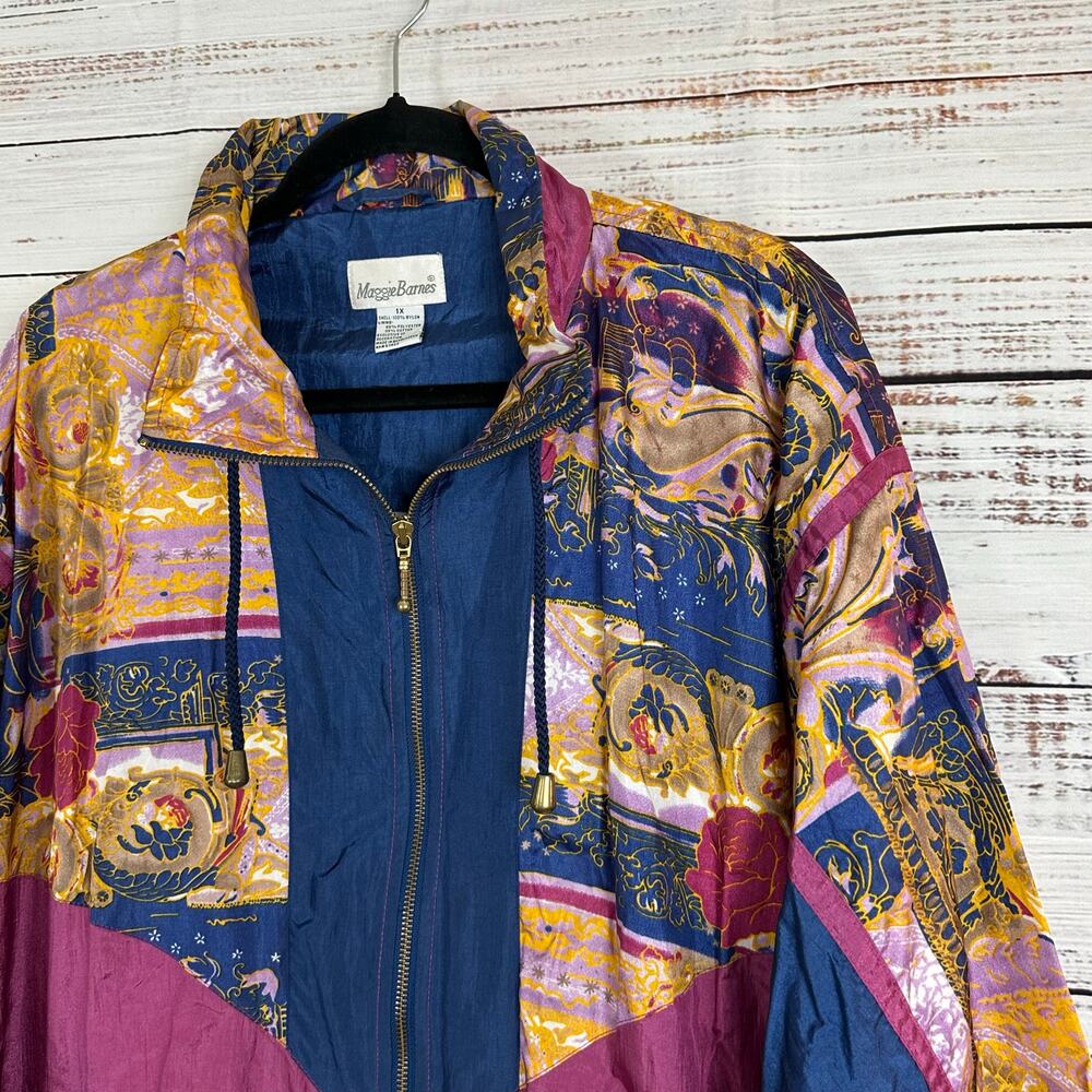 VTG Maggie Barnes Purple Blue Nylon 90's Zip Up Windbreaker Jacket Womens Sz 1X
